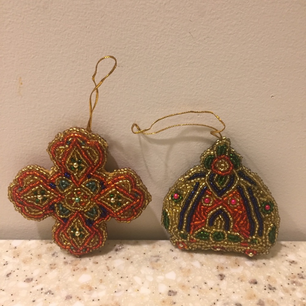Pair Vintage Glass Beaded Ornaments